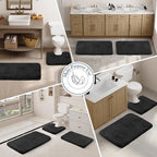 Walensee Contour Rug (20x24, Black) Non Slip Bath Mat for Bathroom Water Absorbent Soft Microfiber Shaggy Mat Machine Washable U Shape Toilet Rug