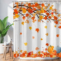 Metawu Fall Shower Curtain Autumn Farmhouse Shower Curtain Fallen Leaves Pumpkin Waterproof Shower Curtain Sets Washable Shower Curtain 72"×72" with 12 Hooks Bathtubs Bathroom Accessories