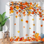 Metawu Fall Shower Curtain Autumn Farmhouse Shower Curtain Fallen Leaves Pumpkin Waterproof Shower Curtain Sets Washable Shower Curtain 72"×72" with 12 Hooks Bathtubs Bathroom Accessories