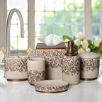 Decozen Bathroom Accessories Set - 6-Piece Modern Bathroom Decor, Countertop Essentials with Soap Dispenser - Birthday Gifts, Beige