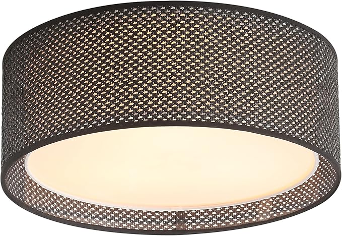 WINGBO 15.7" Modern 3-Light Flush Mount Ceiling Light Fixture with Fabric & Acrylic Double Drum Shade for Bedroom Living Room Dining Room Hallway Entryway, Black