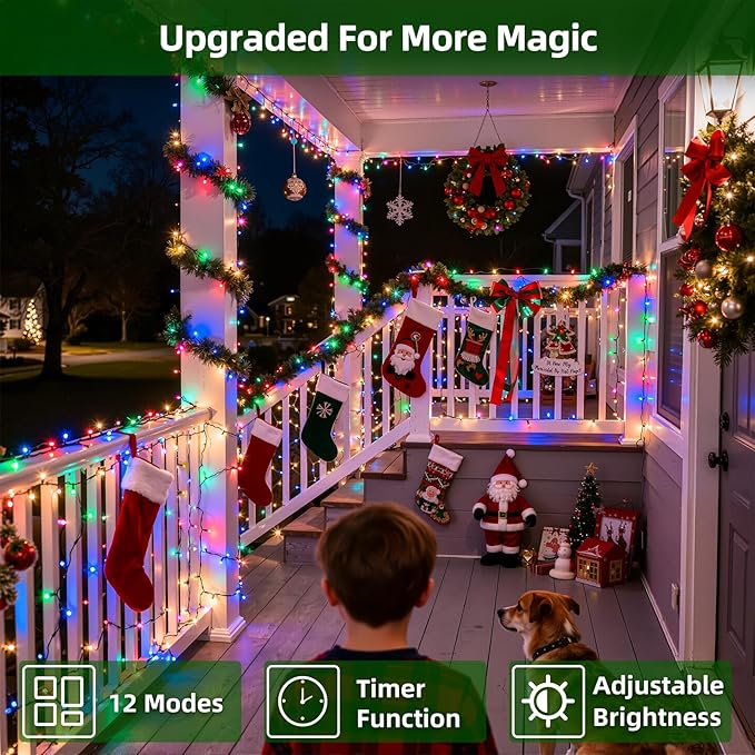 300LED Christmas Lights Outdoor Indoor Use, 12 Lighting Modes 75ft Christmas Tree Lights with Timer, Dimmable Multicolor LED StringLights Waterproof for Yard Tree Wedding Party Holiday Multicolor