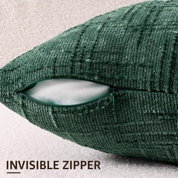 decorUhome Christmas Green Chenille Throw Pillow Covers 16x16 Set of 2 Thick Textured Slubby Couch Pillow Covers Farmhouse Accent Modern Neutral Decorative Pillow Cases for Bed Sofa Living Room