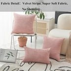 Home Brilliant Throw Pillow Covers Pink Couch Pillow Covers 18x18 Decoration Supersoft Striped Velvet Corduroy Decorative Pillowcases for Bedroom Girls Gift, 18 x 18 inch, Baby Pink