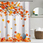 Metawu Fall Shower Curtain Autumn Farmhouse Shower Curtain Fallen Leaves Pumpkin Waterproof Shower Curtain Sets Washable Shower Curtain 72"×72" with 12 Hooks Bathtubs Bathroom Accessories