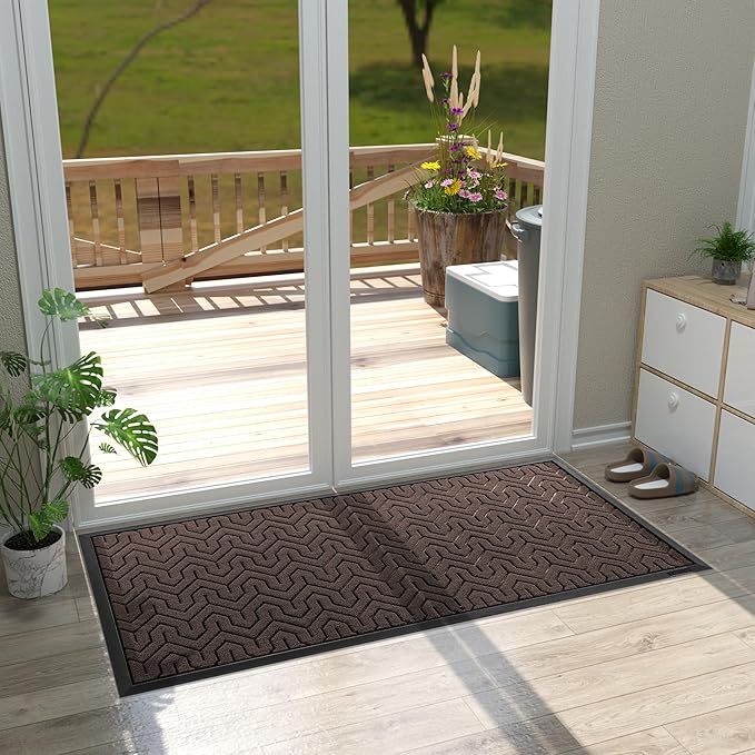 Yimobra Large Door Mat Outside Entrance 47x24, Waterproof Heavy Duty Outdoor Mats for Front Door, Non Slip Rubber Entry Mat for Garage Patio Indoor, Easy Clean, Brown