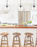 ARIAMOTION Pendant Lights Kitchen Island 3 Pack Hand Blown Glass Modern Farmhouse Lighting Clear Seeded Bubbles Dining Room Table Coffee Bar Counter Brushed Nickel Globe Shape 7.5 Inch Diam