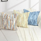 Boho Decorative Throw Pillow Covers 18x18 Inch, Chenille Tufted Pillow Cover Stripe Textured Square Farmhouse Accent Pillowcase for Couch Sofa Bedroom Living Room, Red White Khaki Grey 2 Pack