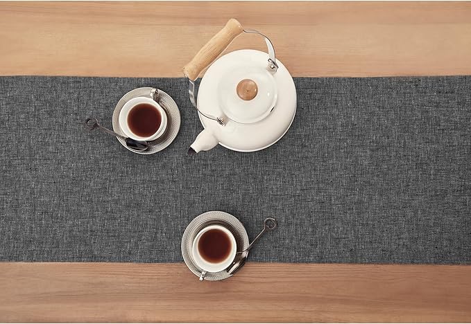 Solino Home Linen Small Table Runner 60 Inches - Athena, 100% Pure Linen Charcoal Grey Table Runner 14 x 60 Inch Ideal for Dresser and Coffee Tables - Halloween, Thanksgiving
