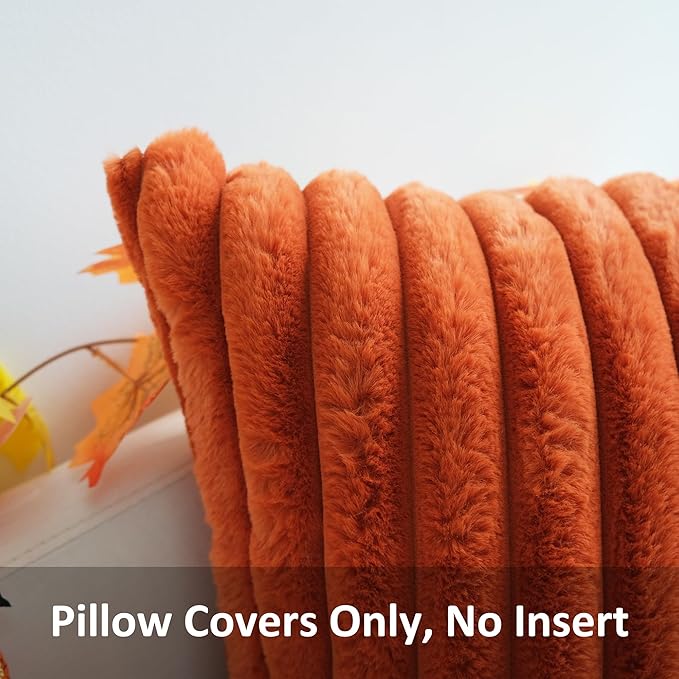 JOJUSIS Pack of 2 Faux Fur Plush Decorative Throw Pillow Covers Couch Cushion Case Soft Pillowcases Farmhouse Fall Home Decor (Rust, 24 x 24-Inch)