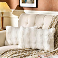 AmHoo Pack of 2 Throw Pillow Covers 3D Dense Faux Rabbit Fur Cozy Super Soft Fuzzy Set Case Cushion for Couch Sofa Bedroom 12 x 20-Inch Cream White