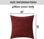 Home Brilliant 16x16 Pillow Covers Super Soft Corduroy Decorative Throw Pillows Cover 40x40 cm Dark Red Velvet Throw Pillows for Couch Sofa Living Room Bedroom Christmas, 16 x 16 Inch, Burgundy
