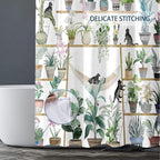 Green Potted Plant Shower Curtain Cactus Leaf Floral Black Cat Shower Curtains for Bathroom Waterproof Polyester Fabric Bathroom Curtain 72 x 72 Inch with 12 Plastic Hooks