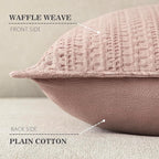 Foindtower Set of 2 Decorative Cotton Waffle Weave Lumbar Throw Pillow Covers Euro Shams Cushion Covers Accent European Pillowcase for Bed Couch Bedroom Living Room Home Decor 12×20 Inch Dusty Pink