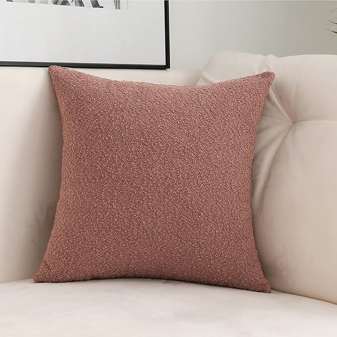 Jeneoo Dusty Rose Decorative Square Thick Accent Throw Pillow Covers Fine Textured Boucle Couch Cushion Case for Sofa Decor, Set of 1, 24 x 24 Inch