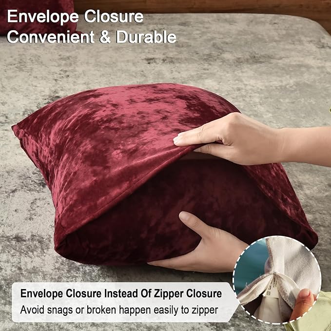 PHF Truly Velvet Pillowcases Standard Size, No Insert, 2 Pack Ultra Soft Breathable Pillow Shams Covers with Envelope Closure, 20" X 26" Luxury Cozy Warm Fuzzy Flannel, Wine Red