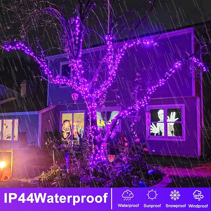 600 LED Purple Halloween Lights Indoor Outdoor, 197FT Halloween String Lights Waterproof 8 Modes Plug in Purple String Lights for Christmas Tree Bedroom Party Home Thanksgiving Decorations