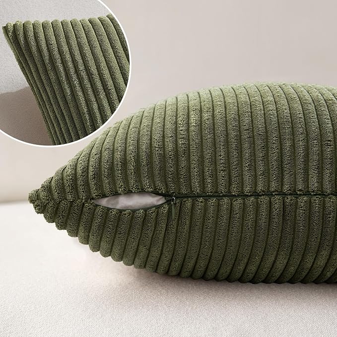 MIULEE Pack of 2 Pillow Covers Soft Soild Decorative Square Throw Pillow Covers Set Cushion Cases Pillowcases for Sofa Bedroom Car 16 x 16 Inch 40 x 40 Cm Olive Green