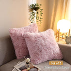 XeGe Cozy Faux Fur Throw Pillow Covers, Zippered Fluffy Cushion Covers, Shaggy Fuzzy Decorative Pillow Covers, Plush Furry Pillowcases Pack of 2 for Sofa Couch Home Decor (18''x18'', Pink Ombre)