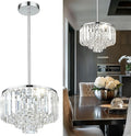 Crystal Chandelier, 4-Tier Modern Chandelier with Polished Chrome Finish, Pendant Light for Dinning Room Kitchen Island Bedroom Entryway, CC4215-3W-PC
