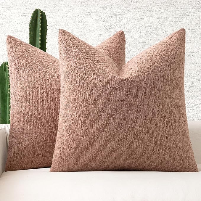 MIULEE 20x20 Inch Decorative Pillow Covers for Couch Bed Set of 2 Textured Boucle Neutral Winter Throw Pillows Blush Pink Accent Solid Cushion Pillowcases Sofa Livingroom Home Decor