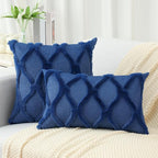 decorUhome Throw Pillow Covers 22x22 Inch Set of 2, Soft Plush Faux Fur Wool Dark Blue Couch Pillow Covers, Decorative Neutral Pillow Cases for Bed Sofa Living Room Home Decor