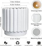 Ceramic Planters for Indoor Plants - 7.6 Inch Ceramic Plant Pots Outdoor, Round Flower Pots with Drainage Hole, Fluted Modern Planter, Room House Decor, Gifts for Plant Lovers, White