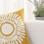 HWY 50 Mustard Yellow Decorative Throw Pillow Covers 18x18 Inch (1 Piece), Embroidered Cotton Modern Farmhouse Cushion Cover Pillow Case for Sofa Couch Living Room Bed, Sunflower