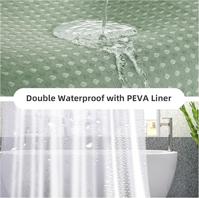 3 in 1 Waterproof Waffle Weave Shower Curtain and Clear Liner Set with 12 Stainless Steel Hooks Double Sided for Bathroom 72 Inches Heavy Duty Polyester Fabric Shower Curtains 72x72
