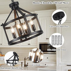 Cage Farmhouse Chandelier,Modern Pendant Light Fixture, Adjustable Height Industrial Black Chandeliers Pendant Light for Dining Room,Kitchen Island,Entryway-4 Light