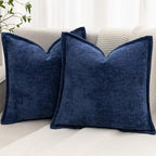 Navy Blue Decorative Throw Pillow Covers 24x24 Inch Set of 2 Cozy Soild Chenille Cushion Cases Soft Textured Square Couch Pillows Cover Boho Accent Farmhouse Pillowcases for Sofa Bed