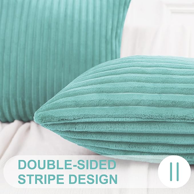 Simmore Decorative Fall Throw Pillow Covers 18x18 Set of 2, Soft Plush Flannel Double-Sided Fluffy Couch Pillow Covers for Sofa Living Room, Aqua Haze