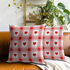 Love Theme Pillow Covers 22x22 Inch, Set of 2 Red White Checkered Romantic Accents Holiday Cotton Square Pillowcases for Sofa Couch Bedroom Living Room Car Home Decor