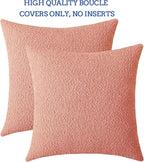 Jeneoo Coral Pink Decorative Square Thick Throw Pillow Covers Fine Textured Boucle Couch Cushion Cases for Sofa Decor, Set of 2, 20 x 20 Inch
