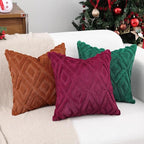 Pallene Christmas Burgundy Throw Pillow Covers 16x16 Set of 2, Soft Plush Faux Fur Decorative Couch Pillow Covers for Sofa Bed Living Room Pillow Cases with 3D Diamond Pattern