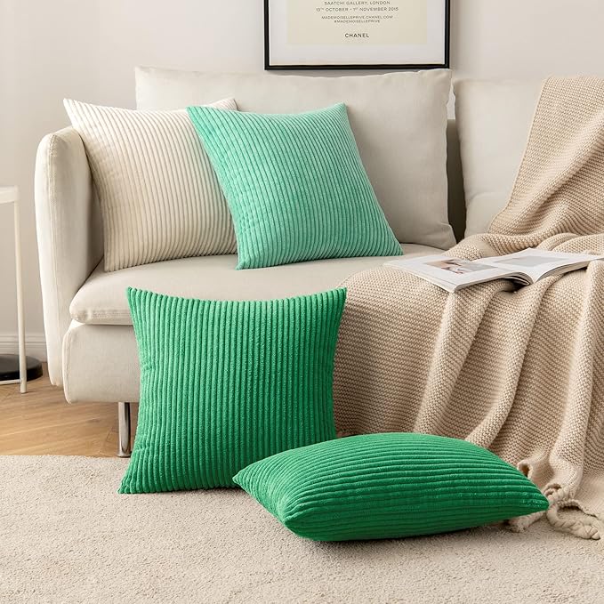 MIULEE Pack of 2 Corduroy Soft Soild Decorative Square Throw Pillow Covers Set Cushion Cases Pillowcases for Spring Sofa Bedroom Couch 20 x 20 Inch Dark Green