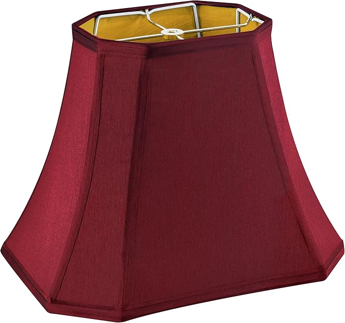 GO&SO Burgundy Lamp Shade Square Cut Corner for Table Lamp and Floor Lamp, 8x14x11 Inch Medium Natural Faux Silk, Easy Assembly Required (Single) Red Modern & Victorian Lampshade Replacement