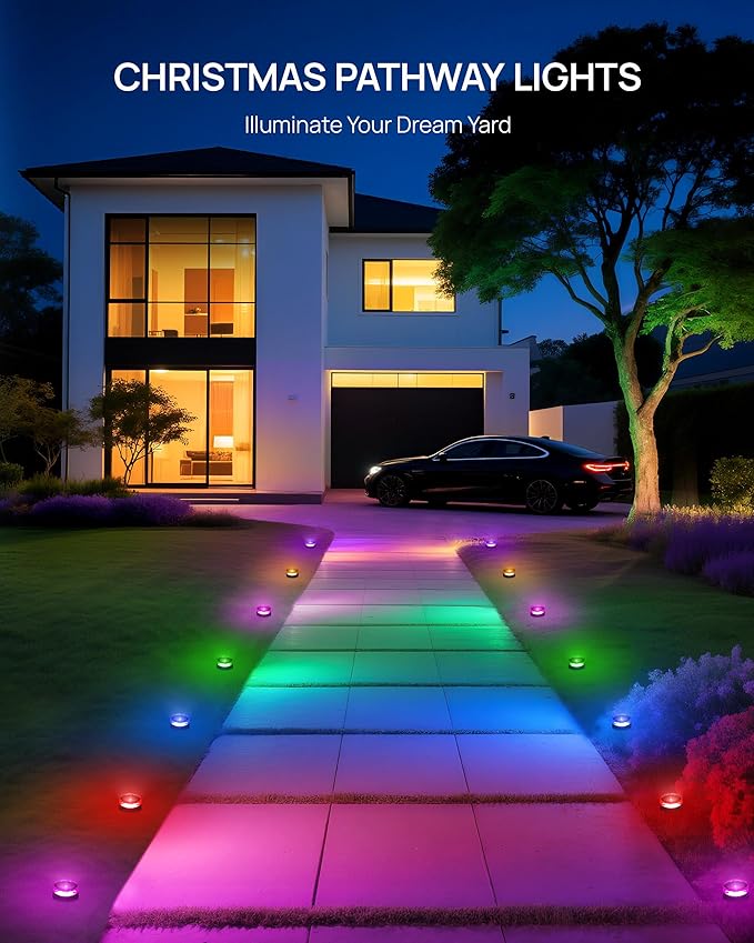 VCOKEN Christmas Pathway Lights, 50FT with Smart 15 LED Outdoor Ground Light with App Control, DIY Scene Modes IP65 Waterproof Walkway Lights with Music Sync for Yard, Walkway Driveway Garden Decor