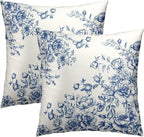 Blue White Flowers Pillow Covers 20x20 Inch, Set of 2 Vintage Floral Chinoiserie Style Decorative Throw Pillowcases Square Cushion Cover for Couch Sofa Bed Farmhouse Home Decor