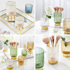 DASITON Makeup Brush holder Organizer,Crystal Cosmetic Makeup Brush Glass Brushes Storage Holder, Vintage Make Up Brush Cup Pen Pencil Holder striped vase(Clear S)