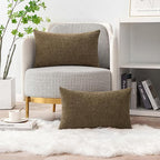 MIULEE Pack of 2 Coffee Throw Pillow Covers 12x20 Inch Soft Chenille Pillow Covers for Sofa Living Room Couch Solid Dyed Cases