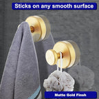 Suction Cup Hooks for Shower, Towel Hooks for Bathroom Window Glass, Bath Robe Looafh Hook for Hanging - 2 Pack, Gold