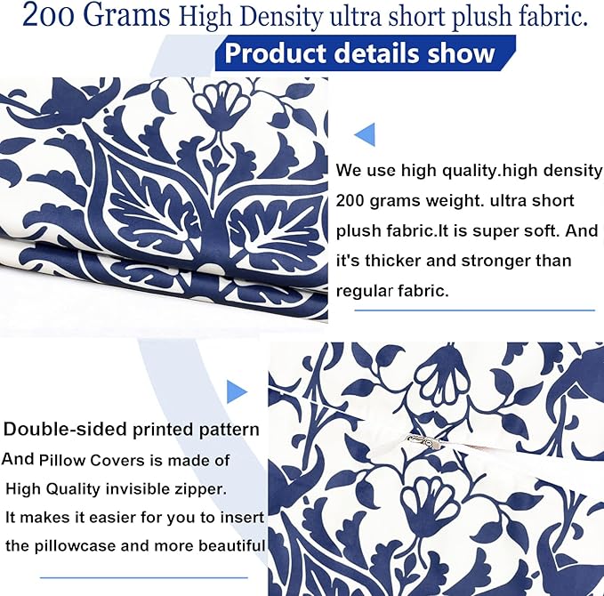 Decorative Throw Pillow Covers Set of 2 Blue Pillow Covers 20x20 inch Short Plush Floral Flower Throw Pillows,Farmhouse Cushion Covers Outdoor Pillow Covers for Couch Sofa Bed Living Room
