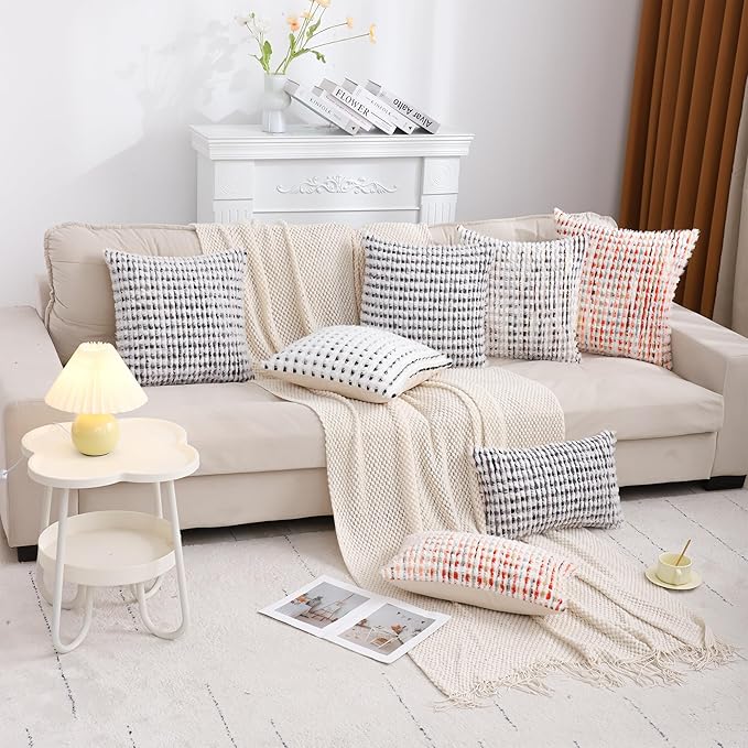 LUOYEHK Boho Throw Pillow Covers 18x18 Inch Set of 2 Chenille Tufted Pillowcase Farmhouse Neutral Cushion Covers for Couch Sofa Bed Living Room, Black Gray