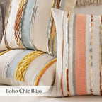 ANRODUO Pack of 2 Boho Decorative Throw Pillow Covers 18x18 Farmhouse Cushion Case Striped Chenille Pillow Cases Square Pillow Covers Accent Neutral Pillowcase for Sofa Couch Bed Fall, Pink Stripe