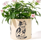 5 Inch Ceramic Plant Pots with Drainage Holes, Small Round Flower Pots for Indoor Plant, Unique Animal Flower Planters (Cat)
