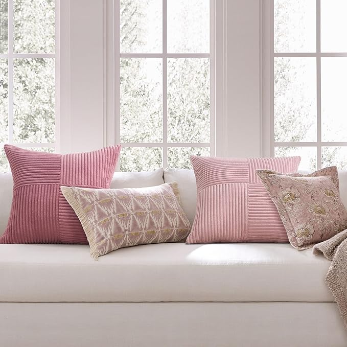 Topfinel Pink Throw Pillow Covers 22x22 Set of 4,Double-Design Decorative Throw Pillow Covers,Dustypink Soft Corduroy Home Decor Cushion Cases for Couch Living Room Bedroom and Sofa(55 * 55 cm)
