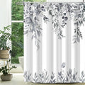 Eucalyptus Shower Curtain, Grey Watercolor Leaves with Floral Botanical Bathroom Decor, Waterproof Fabric Bath Curtain Set with Hooks, 72x84 Inches