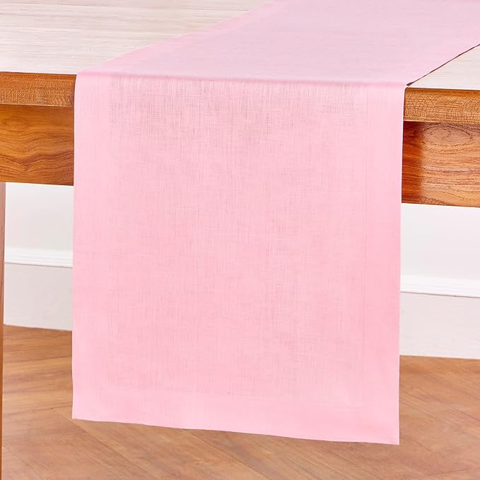 Solino Home Linen Pink Lemonade Table Runner 132 Inches Long - 100% Pure Linen Extra Long Table Runner 14 x 132 Inch for Halloween - Fete