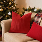 Mecatny Christmas Decorative Corduroy Throw Pillow Covers 24x24 Set of 2 for Sofa Living Room, Soft Neutral Boho Couch Pillow Covers for Home Decor, Christmas Red